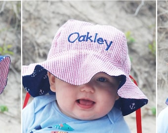 Personalized Preppy Monogrammed Reversible Infant Toddler Sun Hat Bonnet/Baby Bonnet Monogrammed Reversible/2 for 1 Sun Hats-Bonnets