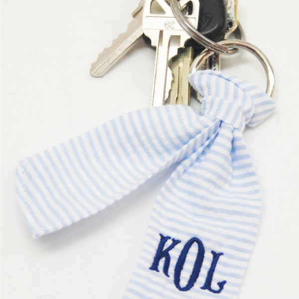 Personalized Preppy Monogrammed Seersucker Key Fob/Personalized keychain/bridesmaid teacher gift/teen birthday gift/ graduation gift