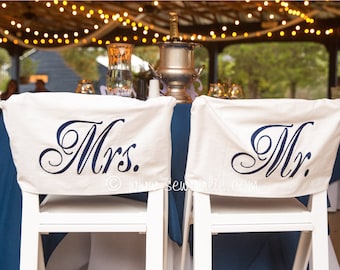 Personalized Set of 2 Wedding Chair Back Covers / Bride and Groom/Mr. and Mrs. Chair covers