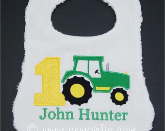 Personalized Preppy Monogrammed Seersucker First Birthday bib Tractor/Custom bib baby bib/Cute John Deere baby gift/toddler bib 1st birthday