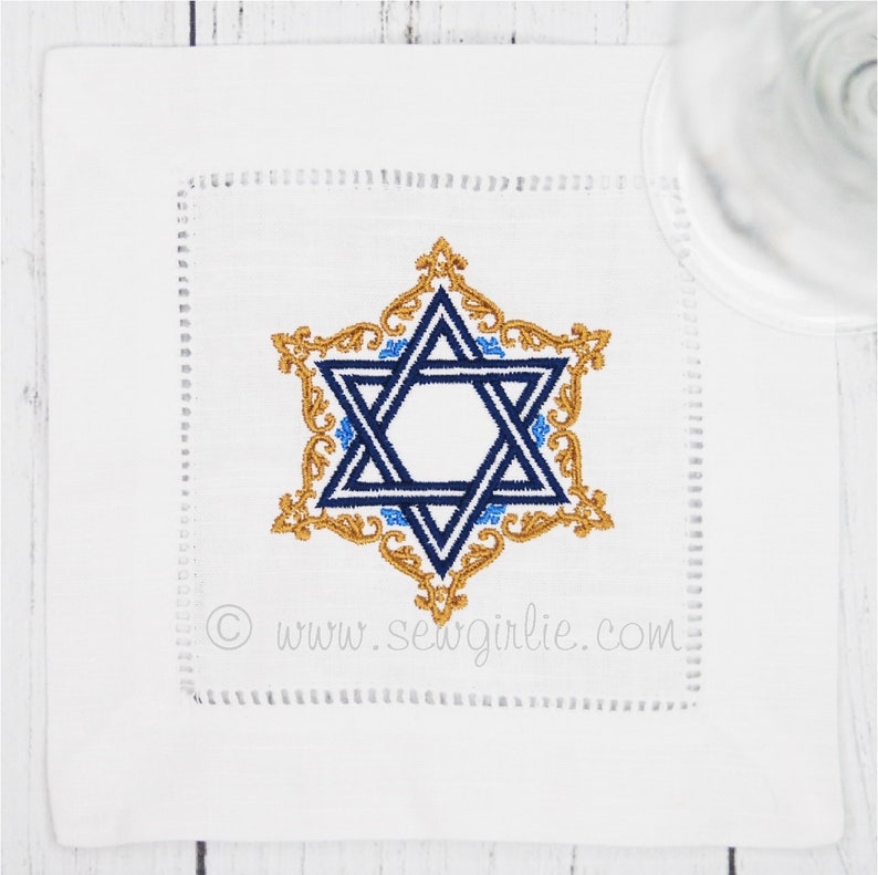 Happy Hanukkah Star of David Cocktail Napkins Set of 4/Holiday Gift/Hostess Gift/Personalized Gifts image 1