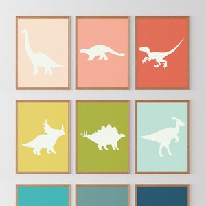 Rainbow Dinosaur Silhouette Art Prints | Set of 9 Nursery Prints | Dinosaur Nursery Decor | Gender Neutral Nursery Art | Digital Prints