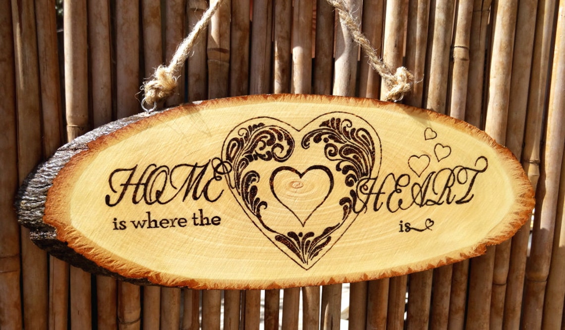 Custom wood burning sign for home. Swirly heart original Etsy
