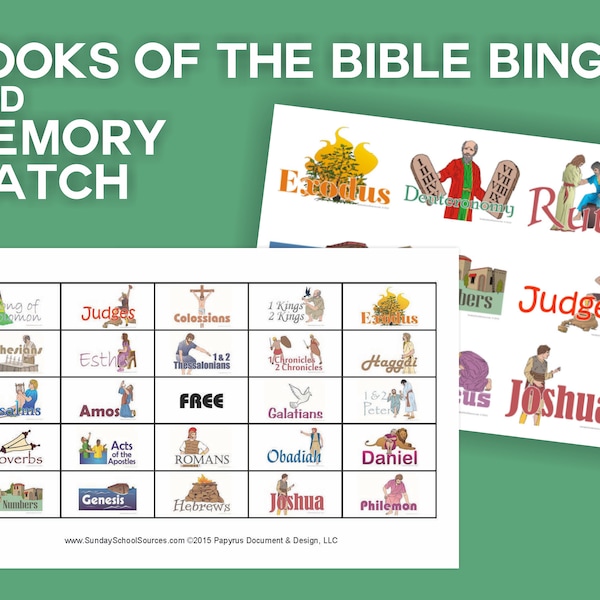 Books of the Bible Bingo 48 Printable Cards & Memory Match Game