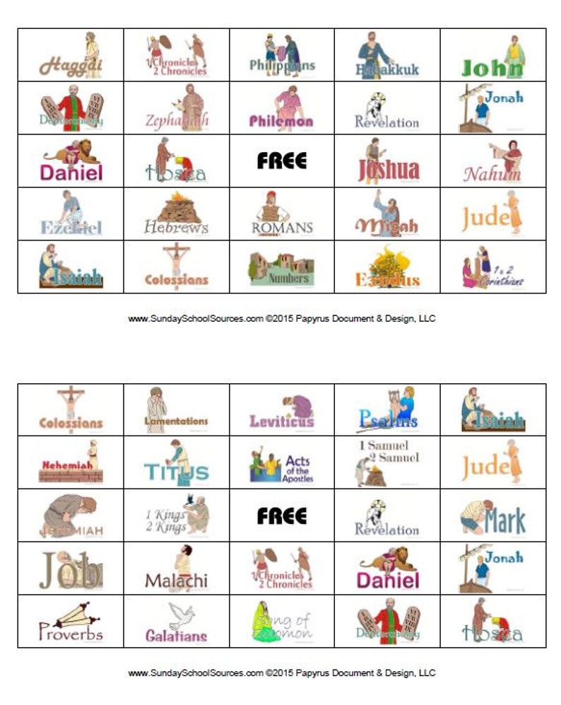 Books Of The Bible Bingo 48 Printable Cards Memory Match Etsy