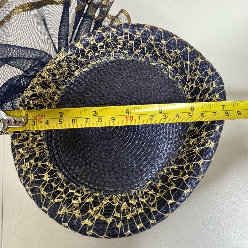 Vintage 80s Sylvia Church Lady Hat Navy Gold Metallic Mesh Netting Union Made US Vintage 80s Sylvia Church Lady Hat Navy Gold Metallic Mesh  main image 4