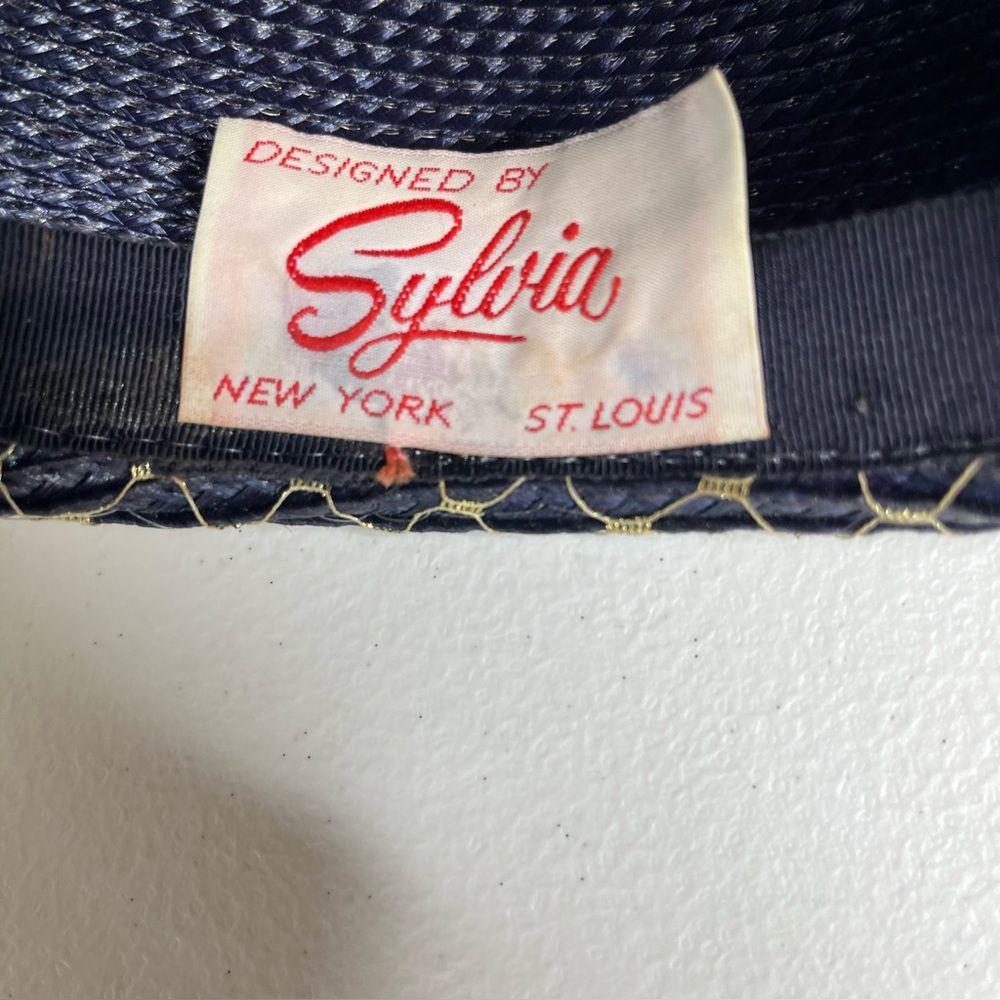 Vintage 80s Sylvia Church Lady Hat Navy Gold Metallic Mesh  display picture 2