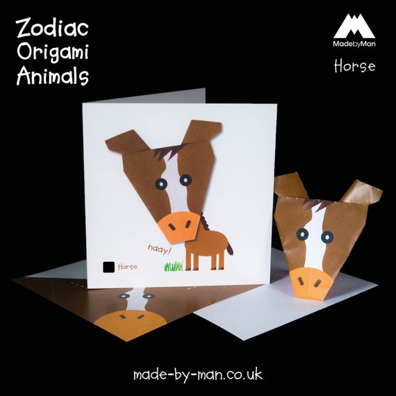 Origami Tier Süße Pferd Gesicht Grußkarte
