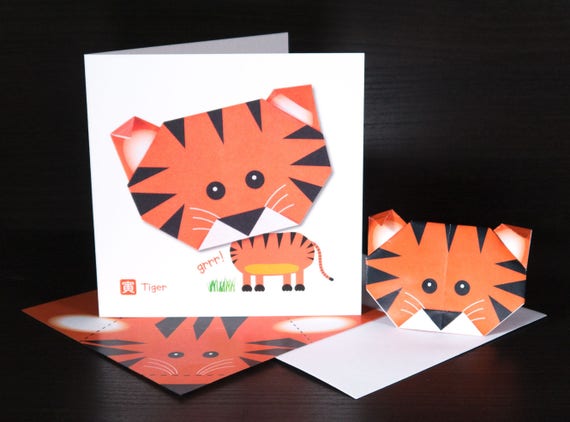Origami Tier Süße Tiger Gesicht Grußkarte