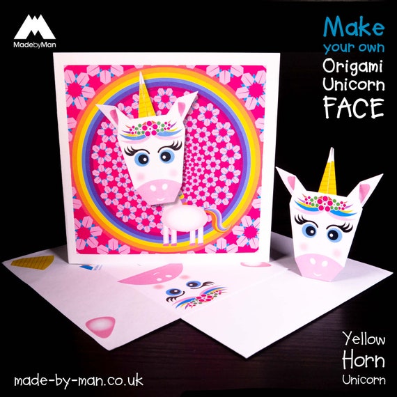 Origami Card Yellow Horn Unicorn Rainbow