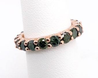 14K Solid Rose Gold Eternity Round Green Natural Color Enhanced Diamond Ring 3.50CTW Wedding Band