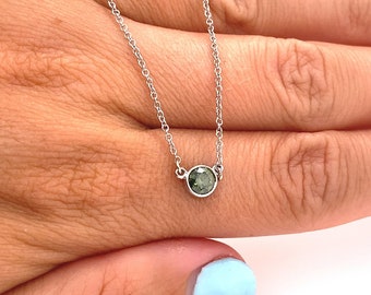 0.45ctw Round Solitaire Green Diamond Bezel Set Pendant 14K White Gold