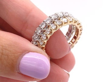 14K Solid Yellow/White Gold Round Brilliant Eternity Natural Diamond Ring 1.75CTW