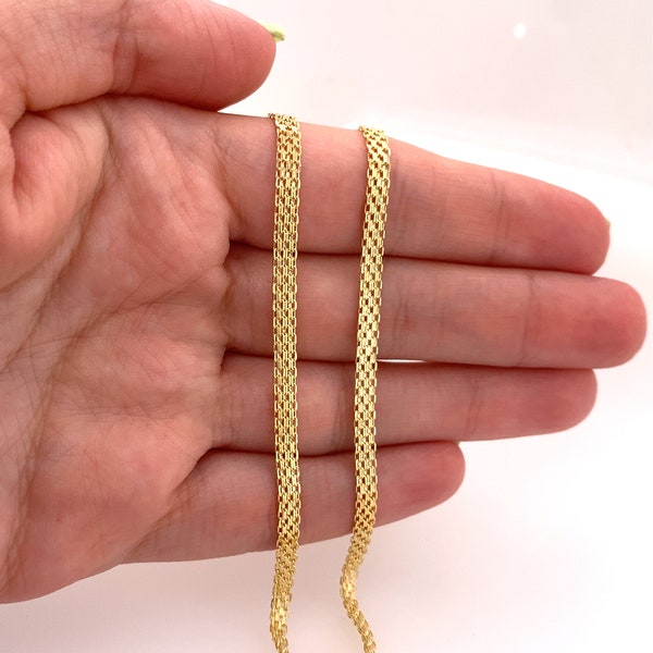 Bismark Hollow Mesh Chain 14k Solid Yellow Gold Unisex Necklace