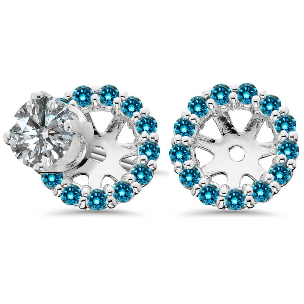 0.80CT to 1.30CT Round Blue Diamond Earring Jackets 14K Etsy