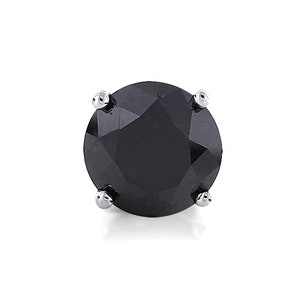14K Solid White Gold Black Round Diamond Push Back Single Stud Earring 0.05 TCW
