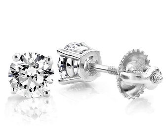 1.5ct Round Cut Stud Halo Solitaire Earrings Solid 14k White Gold Screw Back