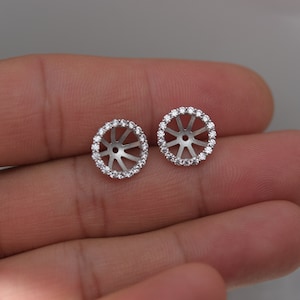 14K White Gold Simulated Diamonds Bridal Halo Stud CZ Earrings Jackets image 4