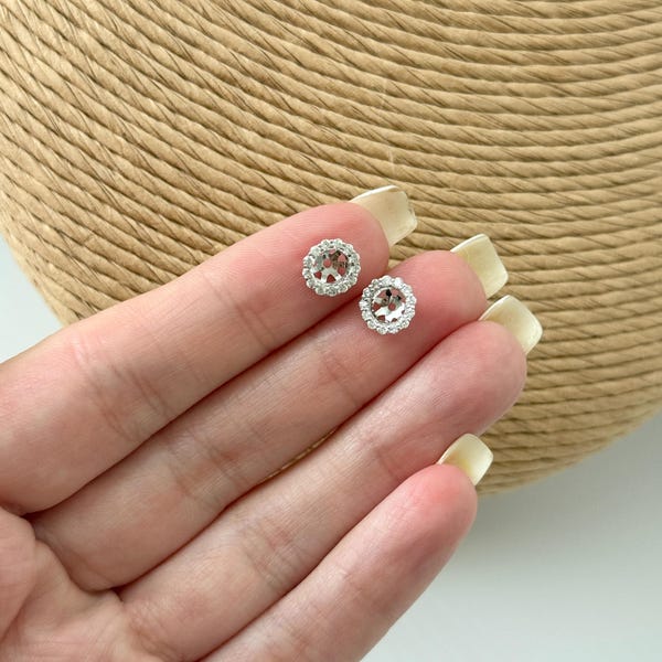 Boucles d'oreilles pour mariée halo en or blanc 14 carats et diamants naturels 0,26 carat