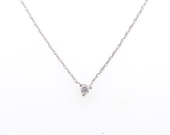 0.05ct Round Martini 3 Prong Natural Diamond Pendant With Rope Chain 14K White Gold