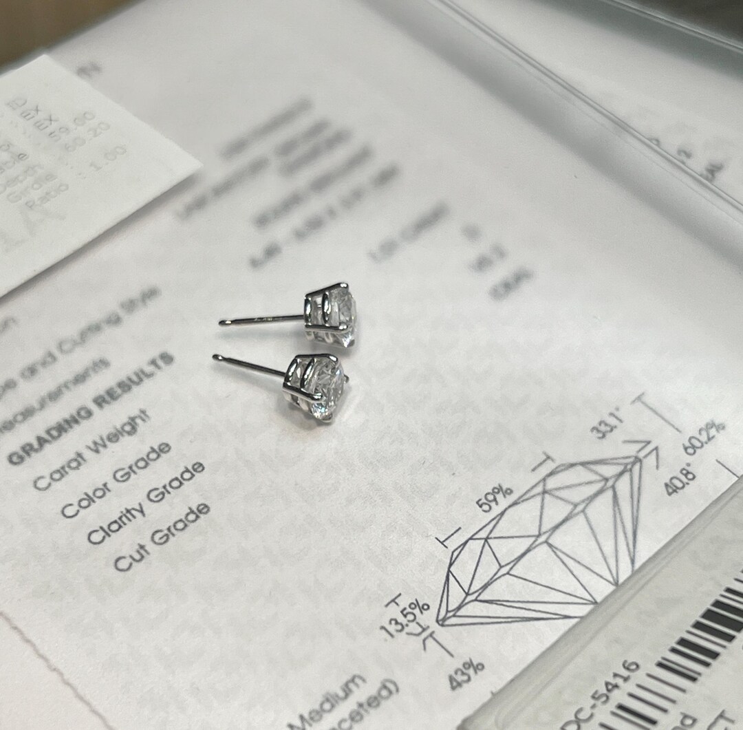Round Brilliant Lab Grown Diamond IGI Certified Stud Earrings 14K White ...