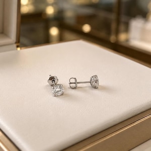 Round Brilliant Lab Grown Diamond Stud Earrings 14K White Gold  Screw Back 1.00Ctw