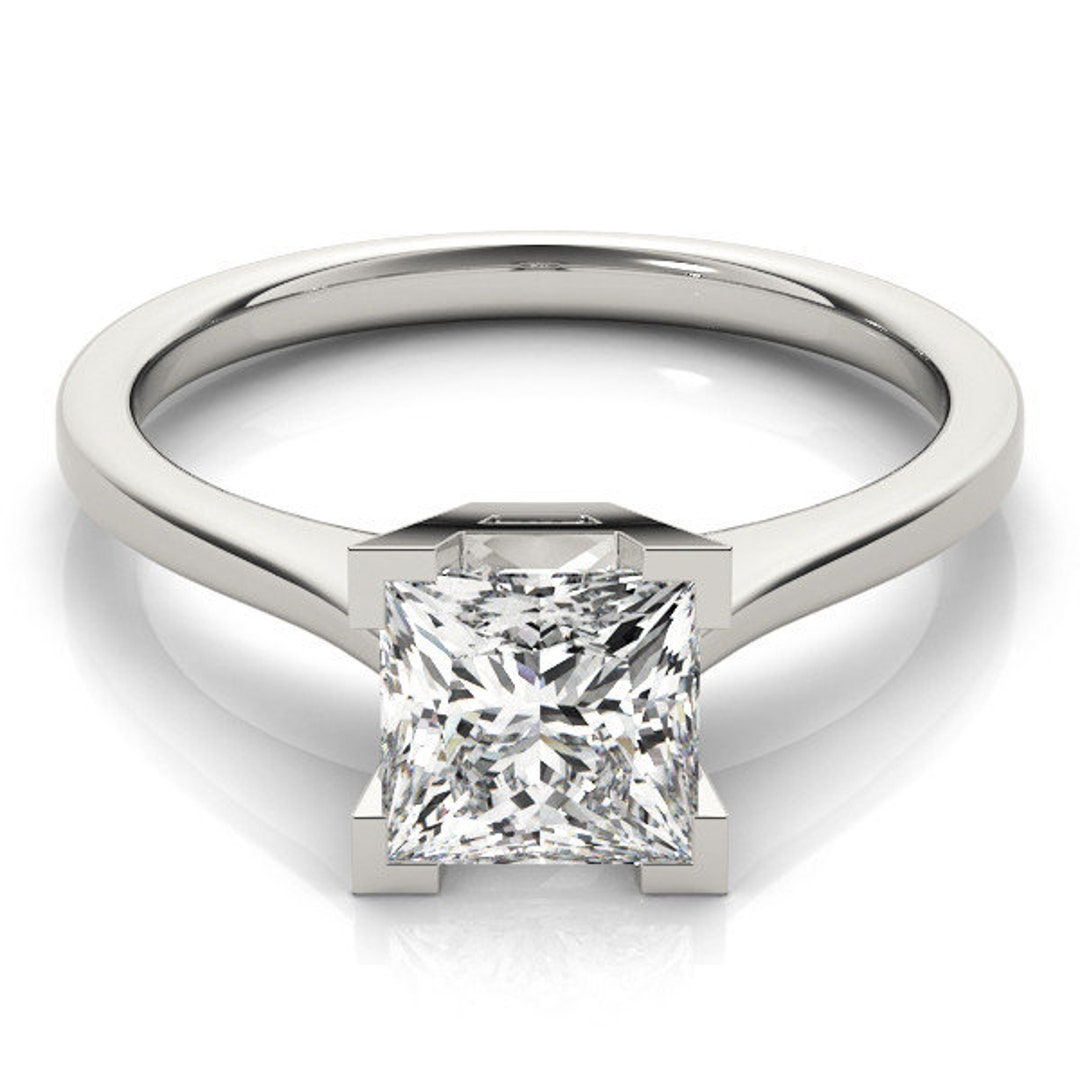 14K White Gold Princess Cut Lab Grown Diamond Engagement Promise Ring ...