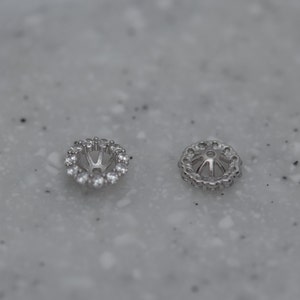 14K White Gold Simulated Diamonds Bridal Halo Stud CZ Earrings Jackets image 5