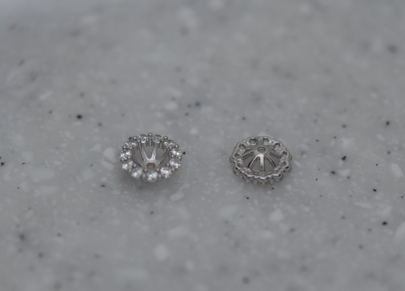 14K White Gold Simulated Diamonds Bridal Halo Stud CZ Earrings Jackets image 5