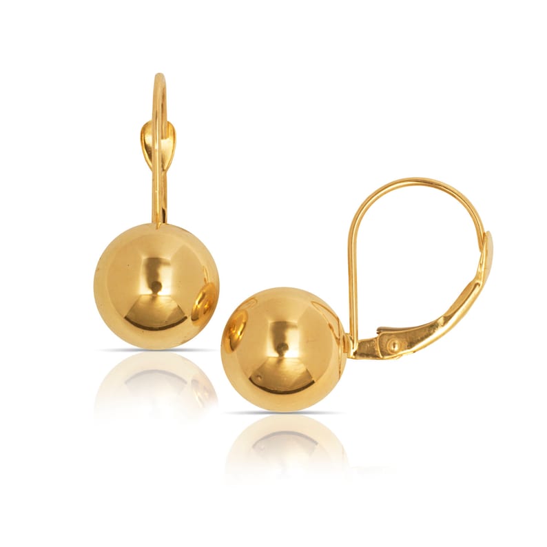 Dangle Polished Ball Pierced Leverback Earrings Solid 14K Etsy