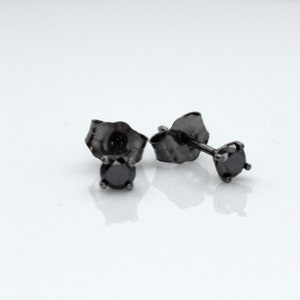 14K Solid Black Gold Round Black Diamond Push Back Martini 4 Prong Stud Earrings 0.25 TCW