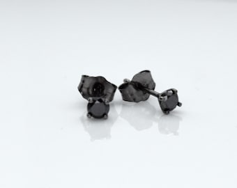 Solid 925 Sterling Silver Black and White Diamond Square Post Earrings .136ct. 6mm x 6mm Solid 925 Sterling Silver Black and White Diamond Square Post Earrings .136ct. 6mm x 6mm