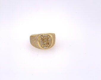 Men's Real Solid 925 Sterling Silver 14k Gold Finish Iced Pinky Ring Hip Hop  18446.1664381688