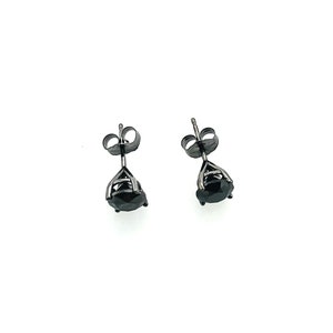 14K Solid Gold Black Rhodium Round Black AAA Diamond Push Back Stud Earrings 2.00TCW