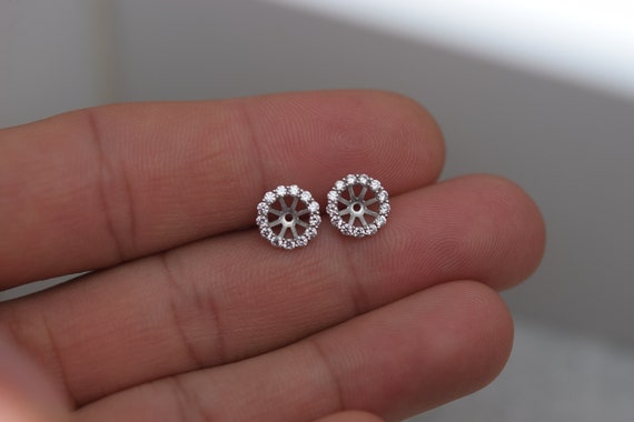 14K White Gold Simulated Diamonds Bridal Halo Stud CZ Earrings Jackets
