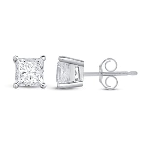 4.00ctw Princess Square Cut Created Diamond Stud Earrings 14K White Gold Sterling Silver Push Back