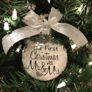 Our First Christmas as Mr. & Mrs. Glass Christmas Ornament Free Personalization Glass Ornament Wedding Ornament Personalized Ornament image 1