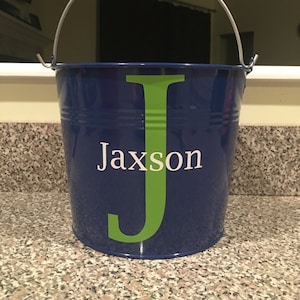 Personalized Easter Bucket, Metal Easter Bucket, Name Initial Easter Bucket, Blue Easter Bucket, Metal Easter Basket