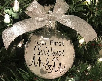 Our First Christmas as Mr. & Mrs. Glass Christmas Ornament Free Personalization - Glass Ornament - Wedding Ornament - Personalized Ornament