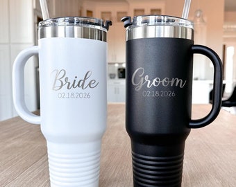 Bride & Groom Engraved Matching Tumblers, Couple Gifts, Couple Tumblers, Honeymoon Tumbler 40oz, Mr Mrs Gift, Personalized Wedding Gift