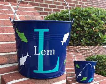 Personalized Easter Bucket, Metal Easter Bucket, Name Initial Easter Bucket, Blue Easter Bucket, Metal Easter Basket