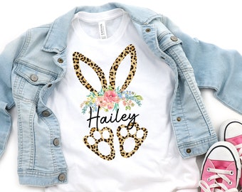 Girls Easter Shirt  - Easter Bunny Shirt - Personalized Easter Shirt - Leopard Bunny - Leopard Easter Shirt for Kids