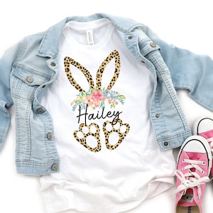 Girls Easter Shirt  - Easter Bunny Shirt - Personalized Easter Shirt - Leopard Bunny - Leopard Easter Shirt for Kids