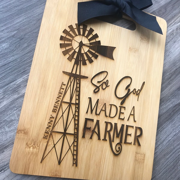 So God Made a Farmer Sign - Engraved So God Made a Farm Cutting Board - Gift for Farmer - Farmer Sign - Farmers Wife Sign - Farmer Gift