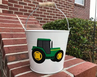 Personalized Easter Bucket, Metal Easter Bucket, Name Easter Bucket, Easter Pail, Easter Basket, Tractor Easter Basket