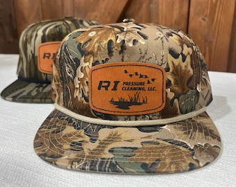 Custom Engraved Faux Leather Patch Hat: Richardson 256P Camo Cap