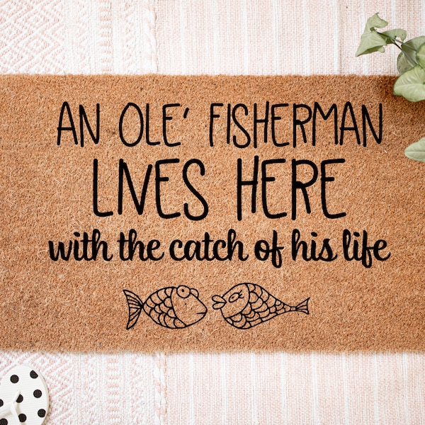 Fisherman Lives Here  Doormat, Fisherman Doormat, Gift for Fisherman, Gift for Fishing Friends, Fishing Home Decor, Fishing Gifts for Men