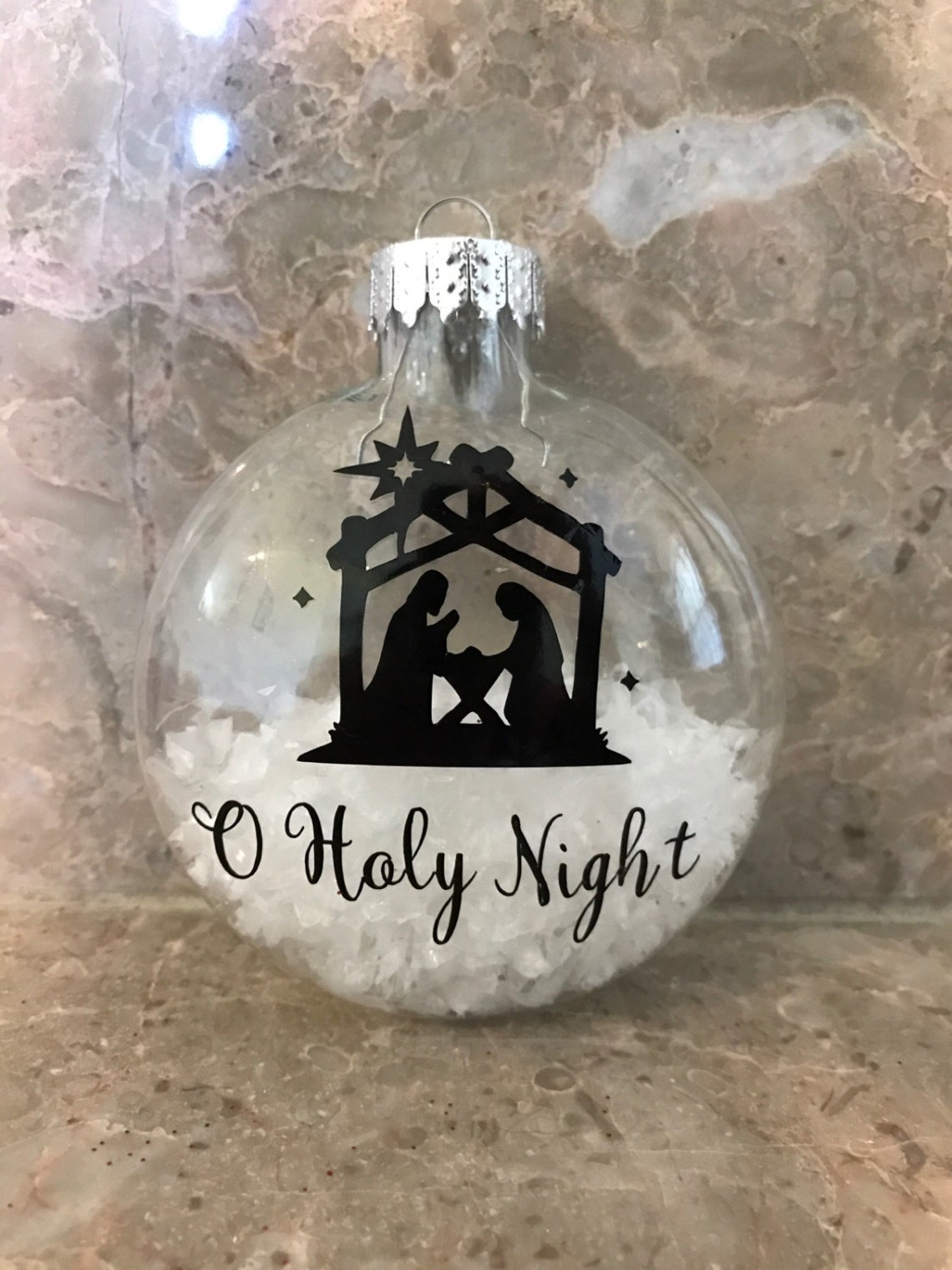 O Holy Night Manger Glass Snow Christmas Ornament Christian Etsy