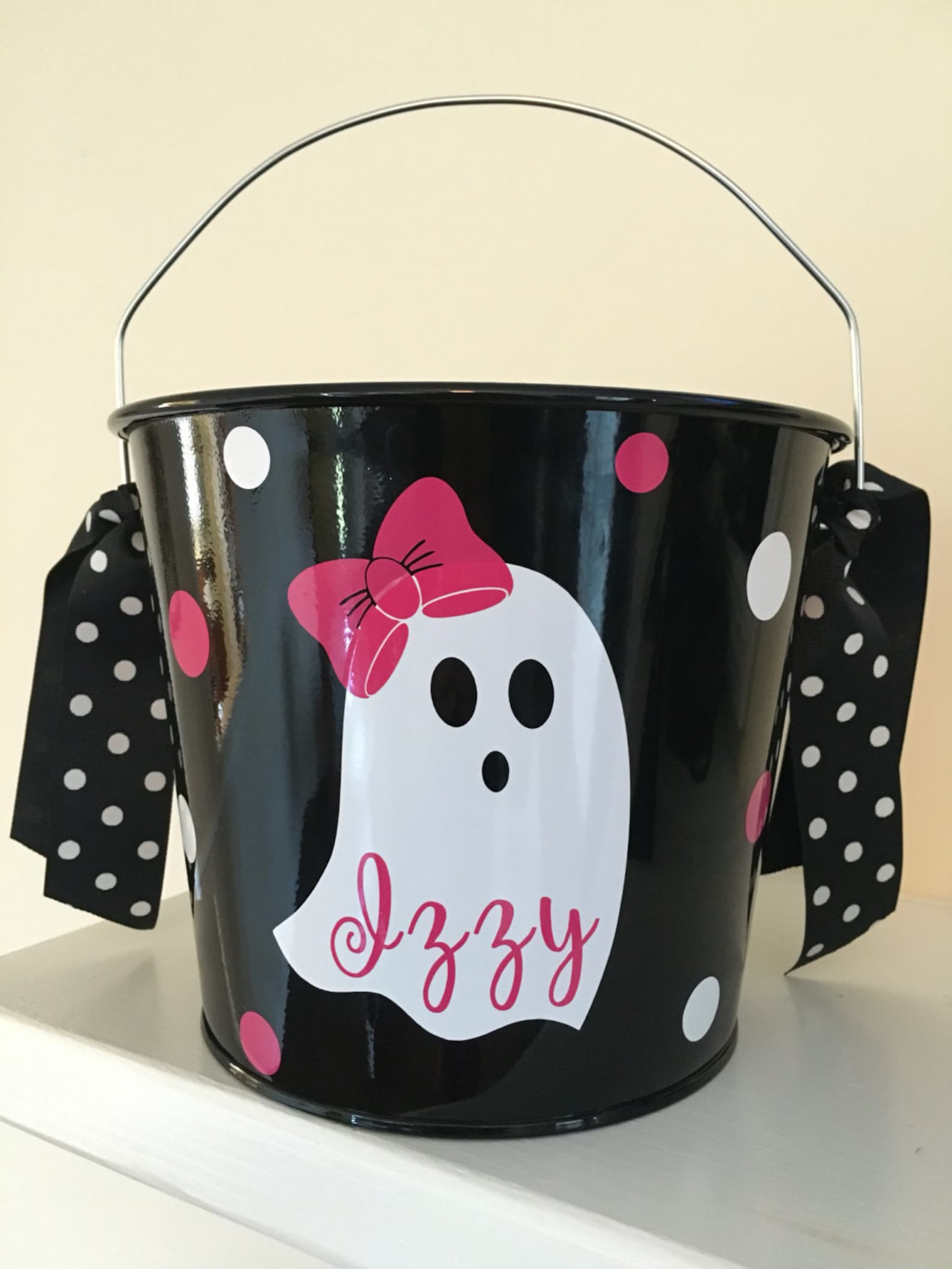 Personalized Halloween Bucket Metal Bucket Girly Ghost Etsy