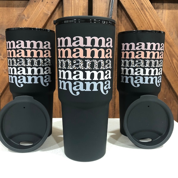 Mother's Day Gift, Mama Coffee Cup, Gift for Mom Mama, Retro Mama, Leopard Mama, Leopard Tumbler, Acrylic Tumbler 30oz Matte Black Tumbler